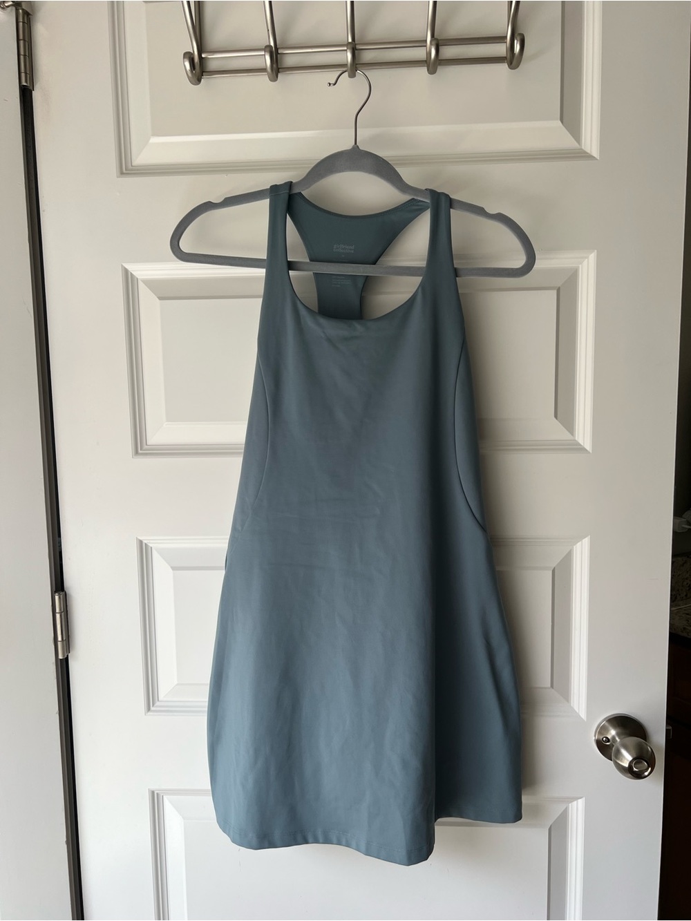 girlfriend collective dusty blue racerback tank dress